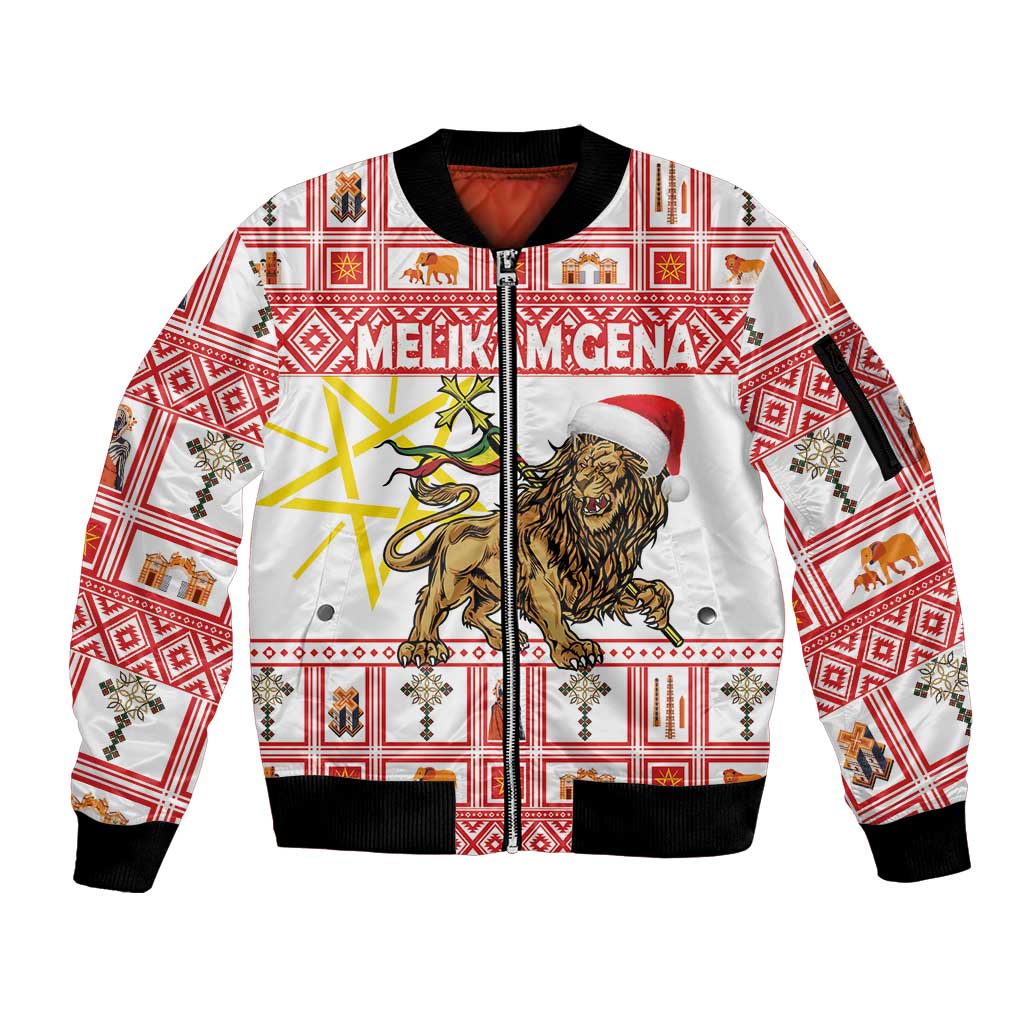 Personalized Ethiopia Christmas Sleeve Zip Bomber Jacket Lion of Judah - Melikam Gena!