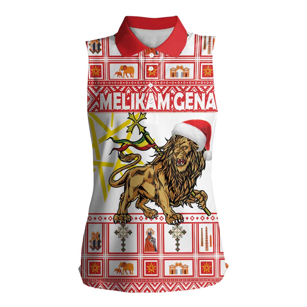 Personalized Ethiopia Christmas Women Sleeveless Polo Shirt Lion of Judah - Melikam Gena!