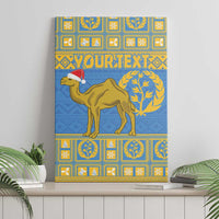 Blue Eritrea-style camel canvas wall art with laurel and customizable text area