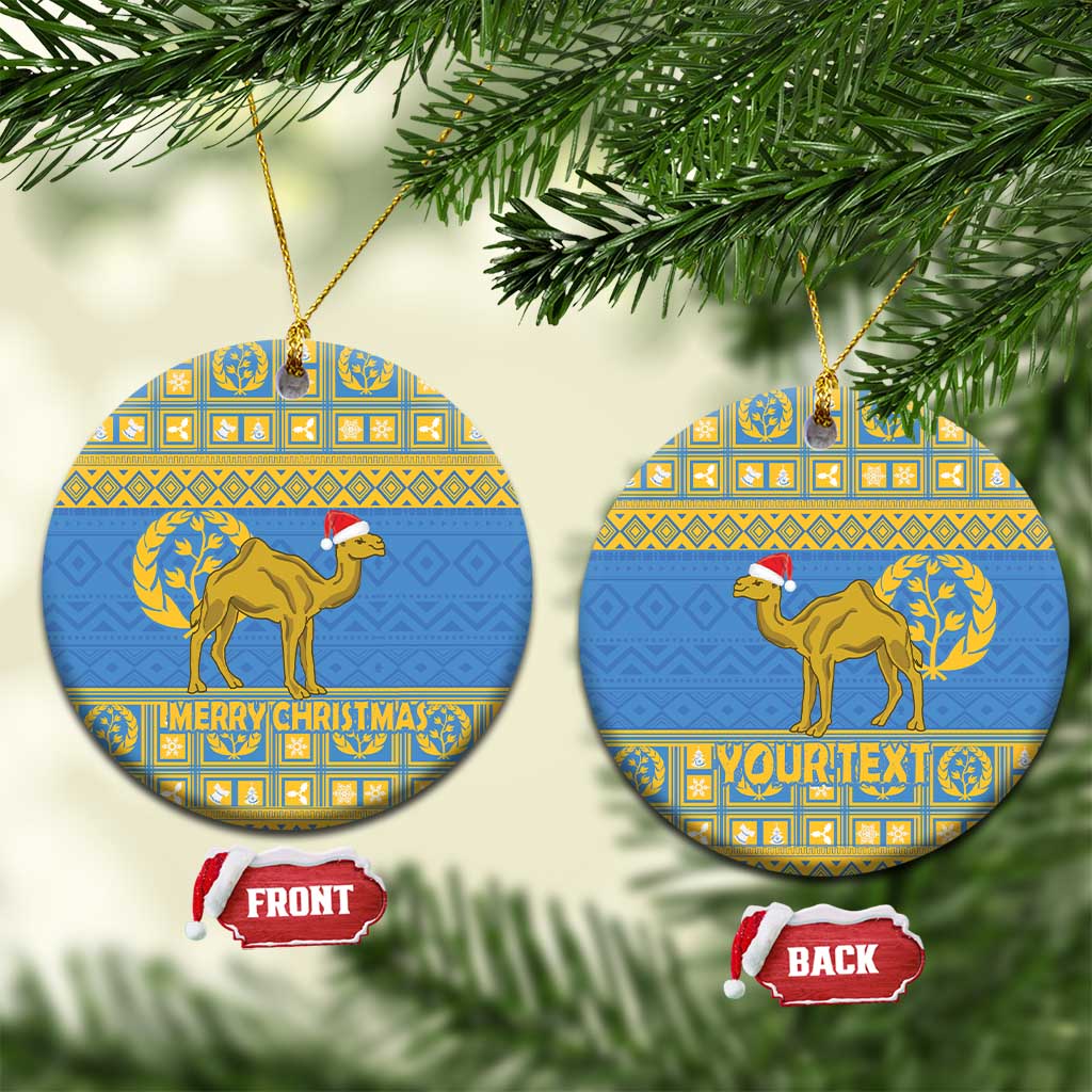 Blue oval Eritrea Christmas ceramic ornament with gold camel and “MERRY CHRISTMAS”