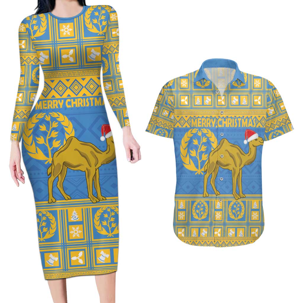 Personalized Eritrea Christmas Couples Matching Long Sleeve Bodycon Dress and Hawaiian Shirt Ruhus Beal Lidet - National Emblem