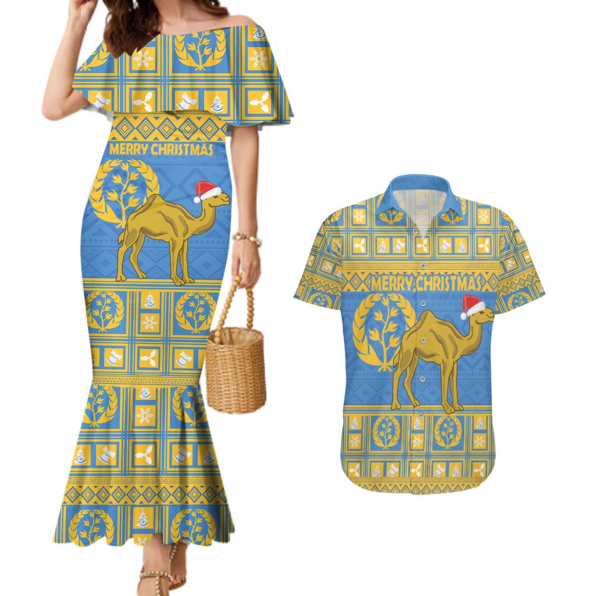 Personalized Eritrea Christmas Couples Matching Mermaid Dress and Hawaiian Shirt Ruhus Beal Lidet - National Emblem