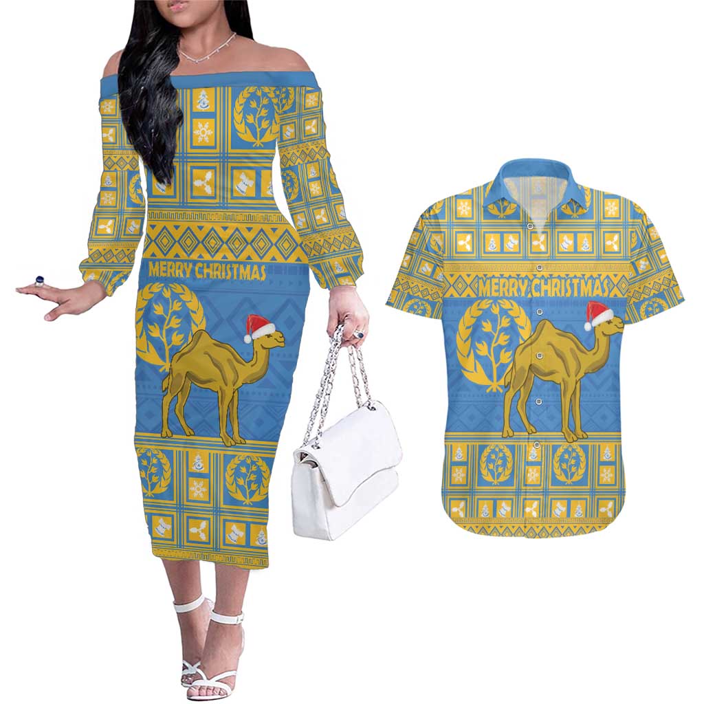 Personalized Eritrea Christmas Couples Matching Off The Shoulder Long Sleeve Dress and Hawaiian Shirt Ruhus Beal Lidet - National Emblem