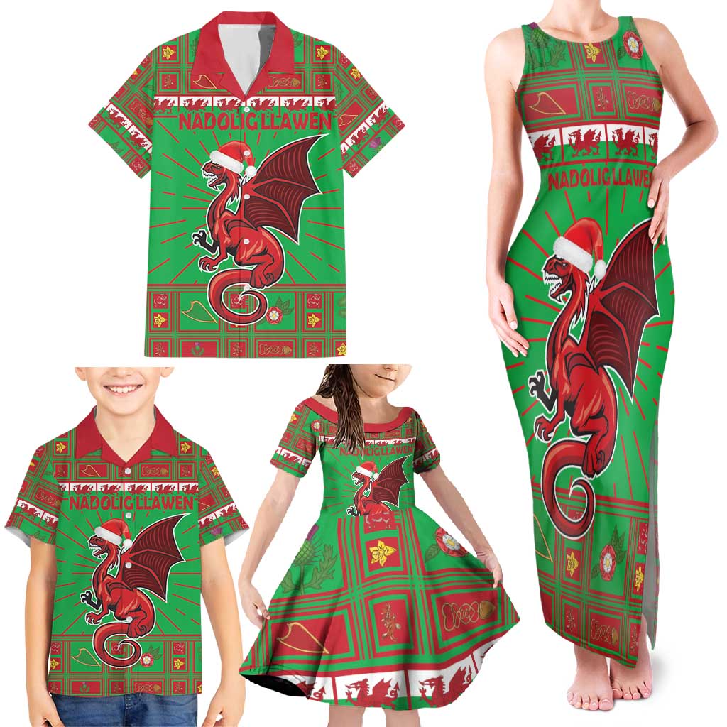 Personalized Wales Nadolig Llawen Family Matching Tank Maxi Dress and Hawaiian Shirt Welsh Dragon Mascot - Merry Xmas - Wonder Print Shop