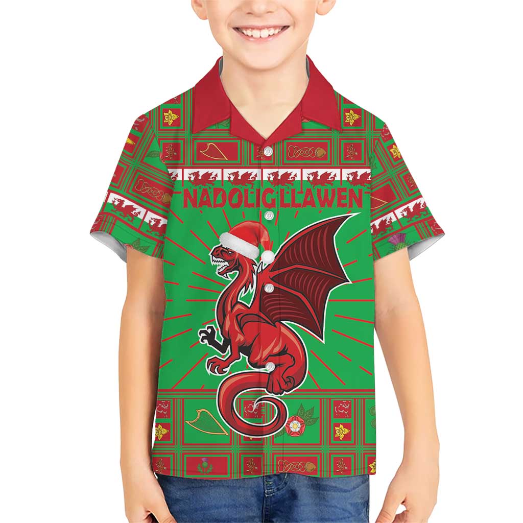 Personalized Wales Nadolig Llawen Kid Hawaiian Shirt Welsh Dragon Mascot - Merry Xmas - Wonder Print Shop