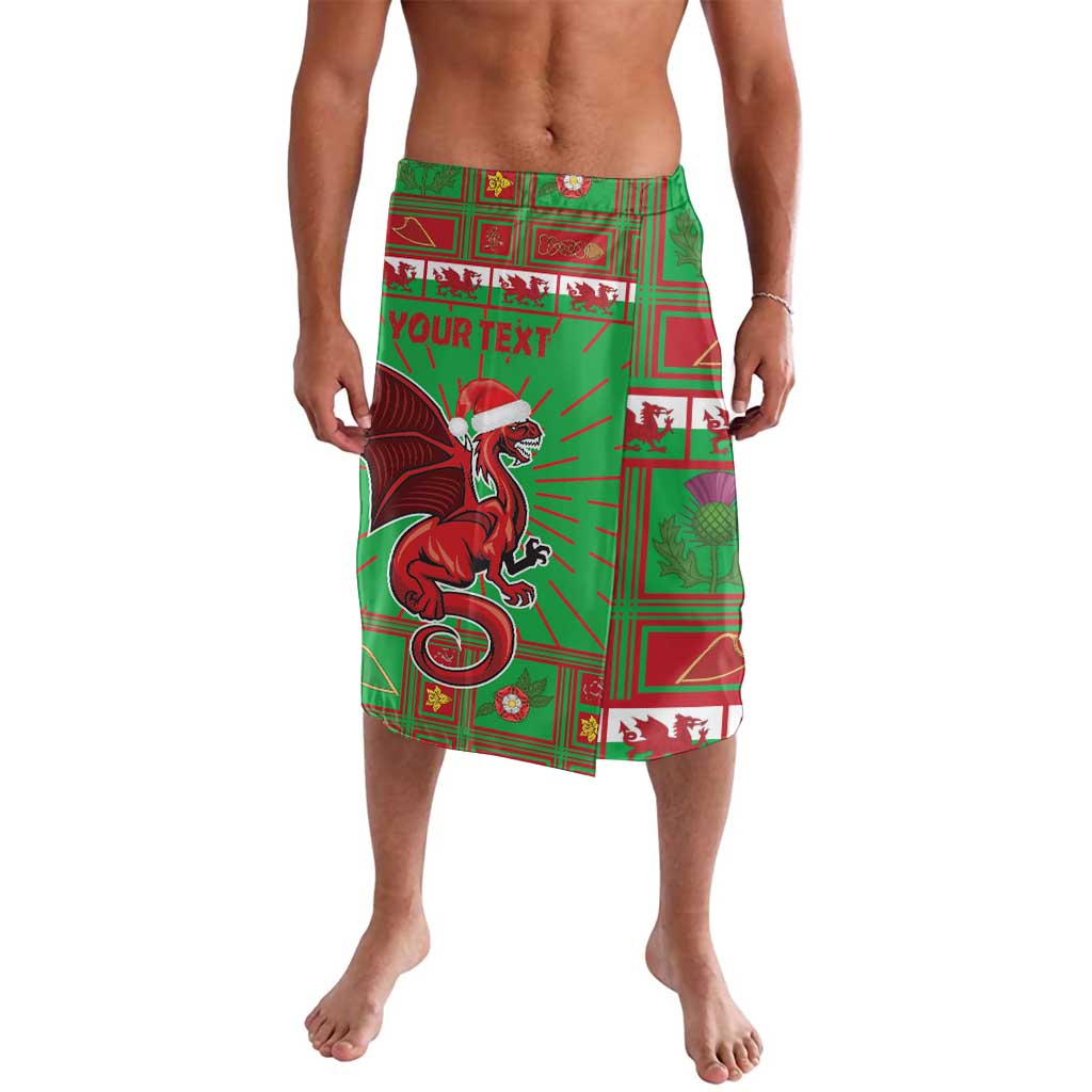 Green plaid shorts with Welsh dragon mascot and 'YOUR TEXT' custom panel