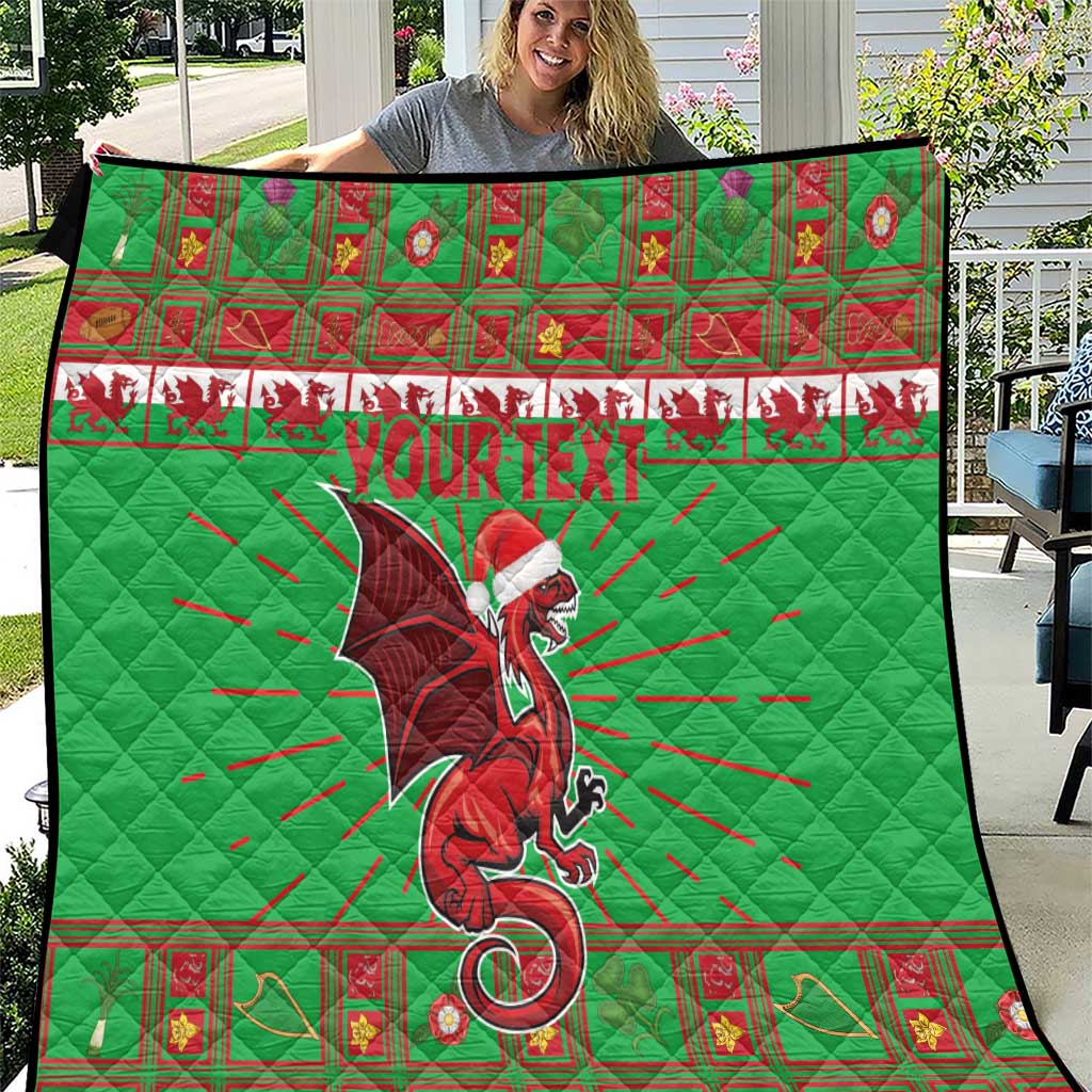 Personalized Wales Nadolig Llawen Quilt Welsh Dragon Mascot - Merry Xmas