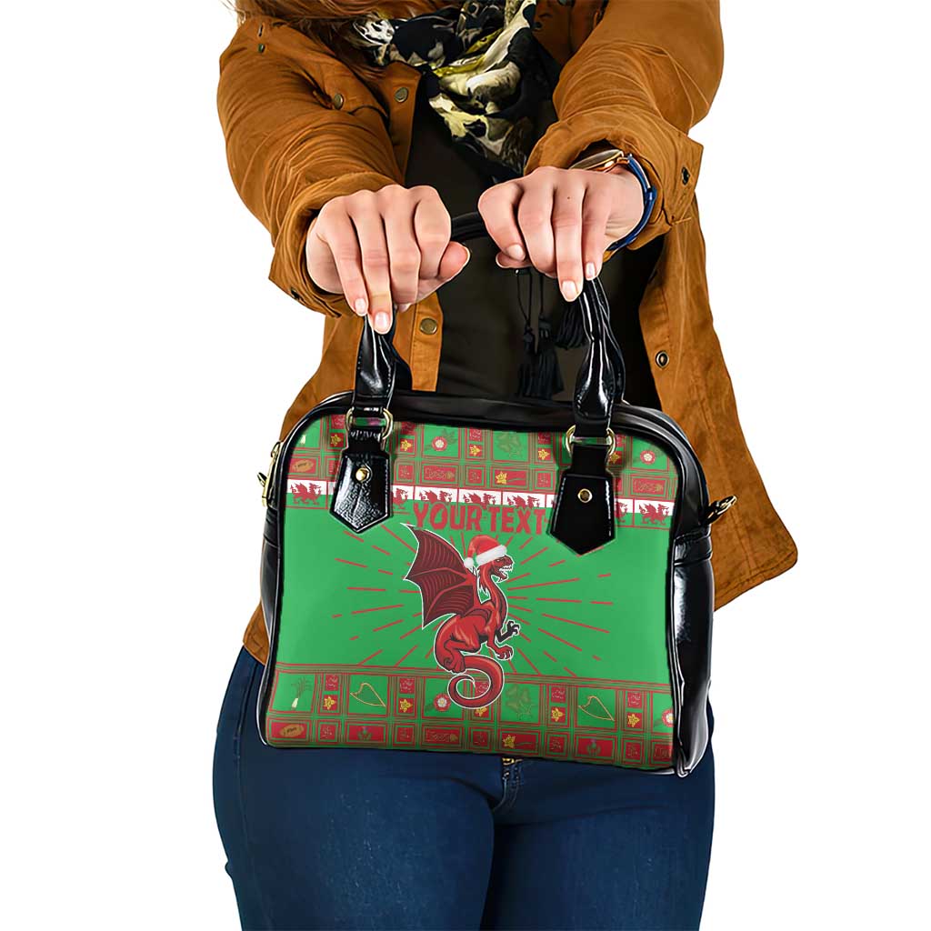 Personalized Wales Nadolig Llawen Shoulder Handbag Welsh Dragon Mascot - Merry Xmas