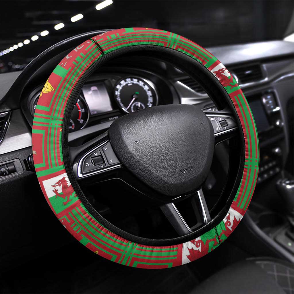 Wales Nadolig Llawen Steering Wheel Cover Welsh Dragon Mascot - Merry Xmas