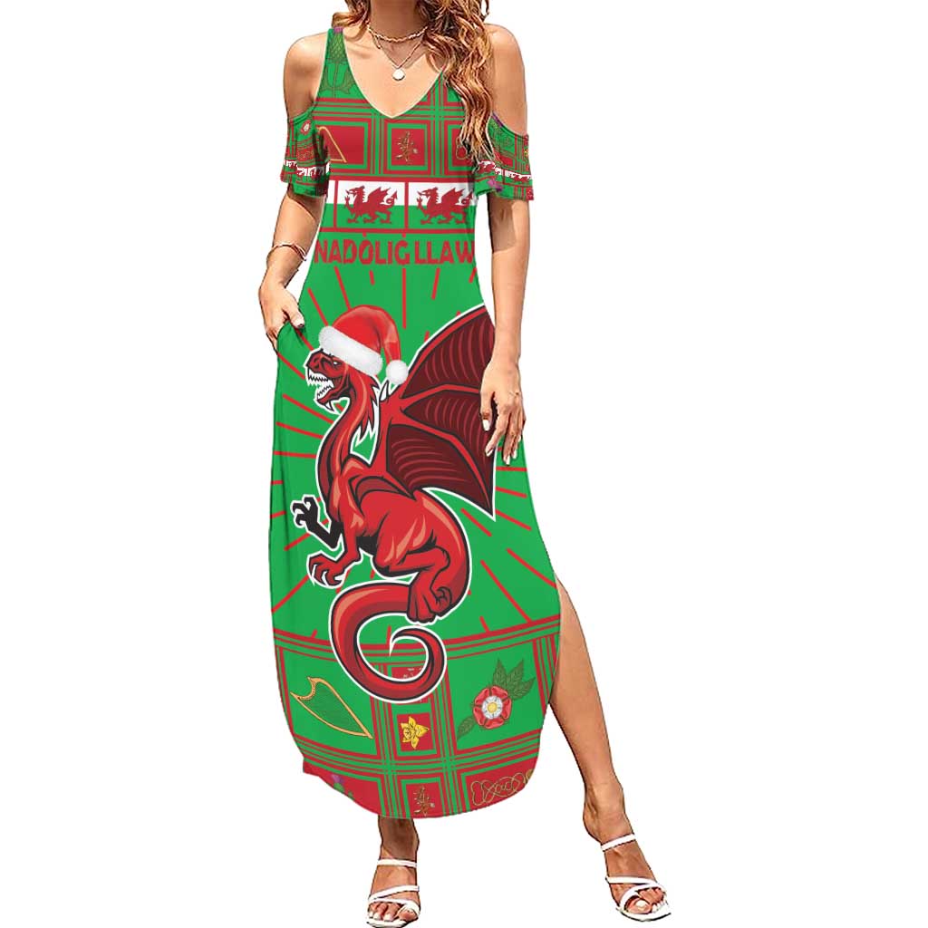 Personalized Wales Nadolig Llawen Summer Maxi Dress Welsh Dragon Mascot - Merry Xmas