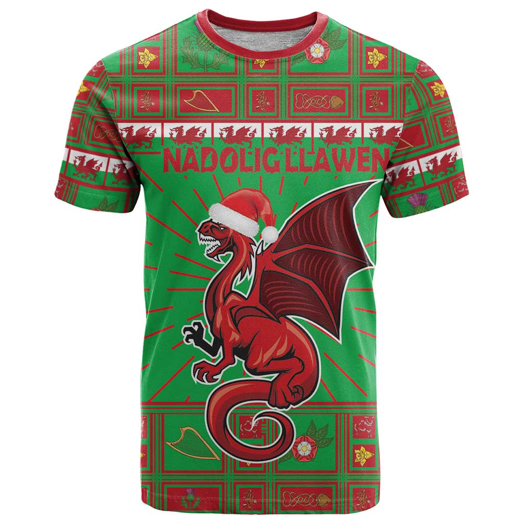 Personalized Wales Nadolig Llawen T Shirt Welsh Dragon Mascot - Merry Xmas