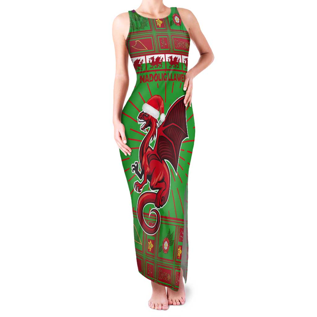 Personalized Wales Nadolig Llawen Tank Maxi Dress Welsh Dragon Mascot - Merry Xmas