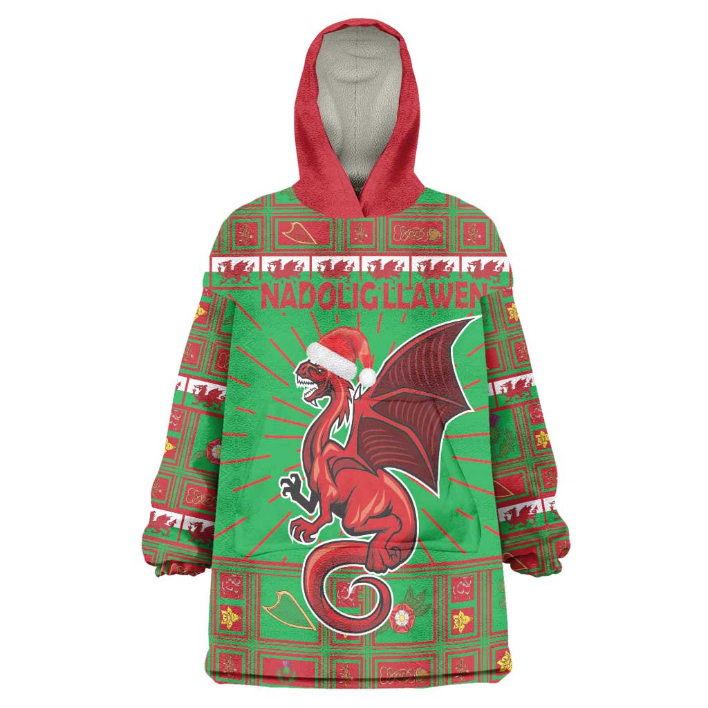 Personalized Wales Nadolig Llawen Wearable Blanket Hoodie Welsh Dragon Mascot - Merry Xmas