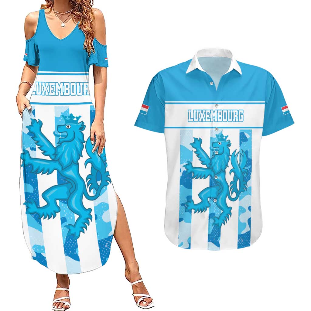 Personalized Luxembourg Couples Matching Summer Maxi Dress and Hawaiian Shirt Roude Leiw Grunge Style - Wonder Print Shop