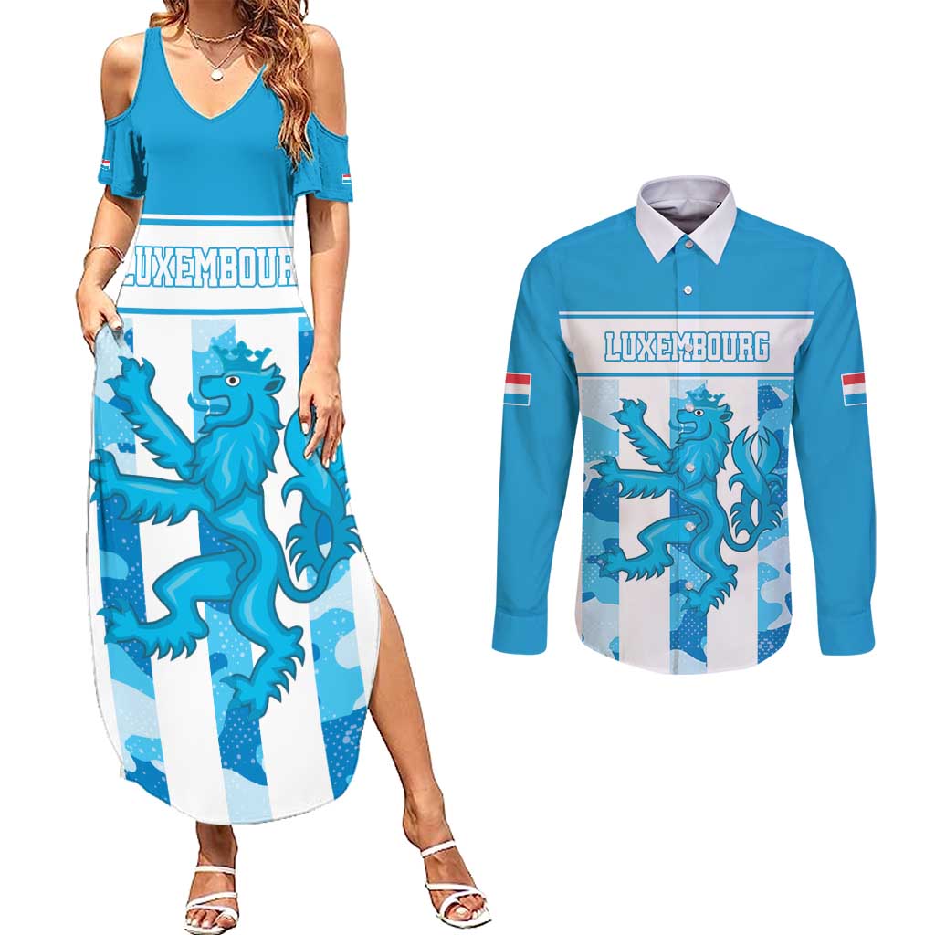 Personalized Luxembourg Couples Matching Summer Maxi Dress and Long Sleeve Button Shirt Roude Leiw Grunge Style - Wonder Print Shop