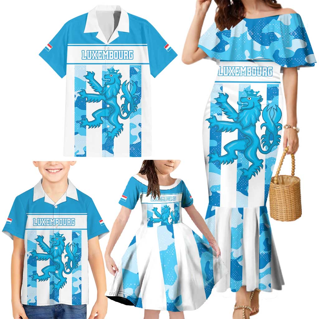 Personalized Luxembourg Family Matching Mermaid Dress and Hawaiian Shirt Roude Leiw Grunge Style - Wonder Print Shop