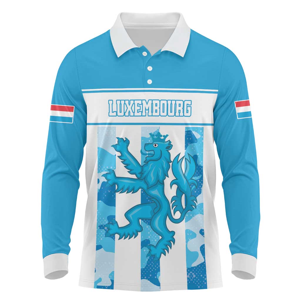 Personalized Luxembourg Long Sleeve Polo Shirt Roude Leiw Grunge Style - Wonder Print Shop