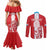 Custom Luxembourg Football Couples Matching Mermaid Dress and Long Sleeve Button Shirt Les Lions Rouges