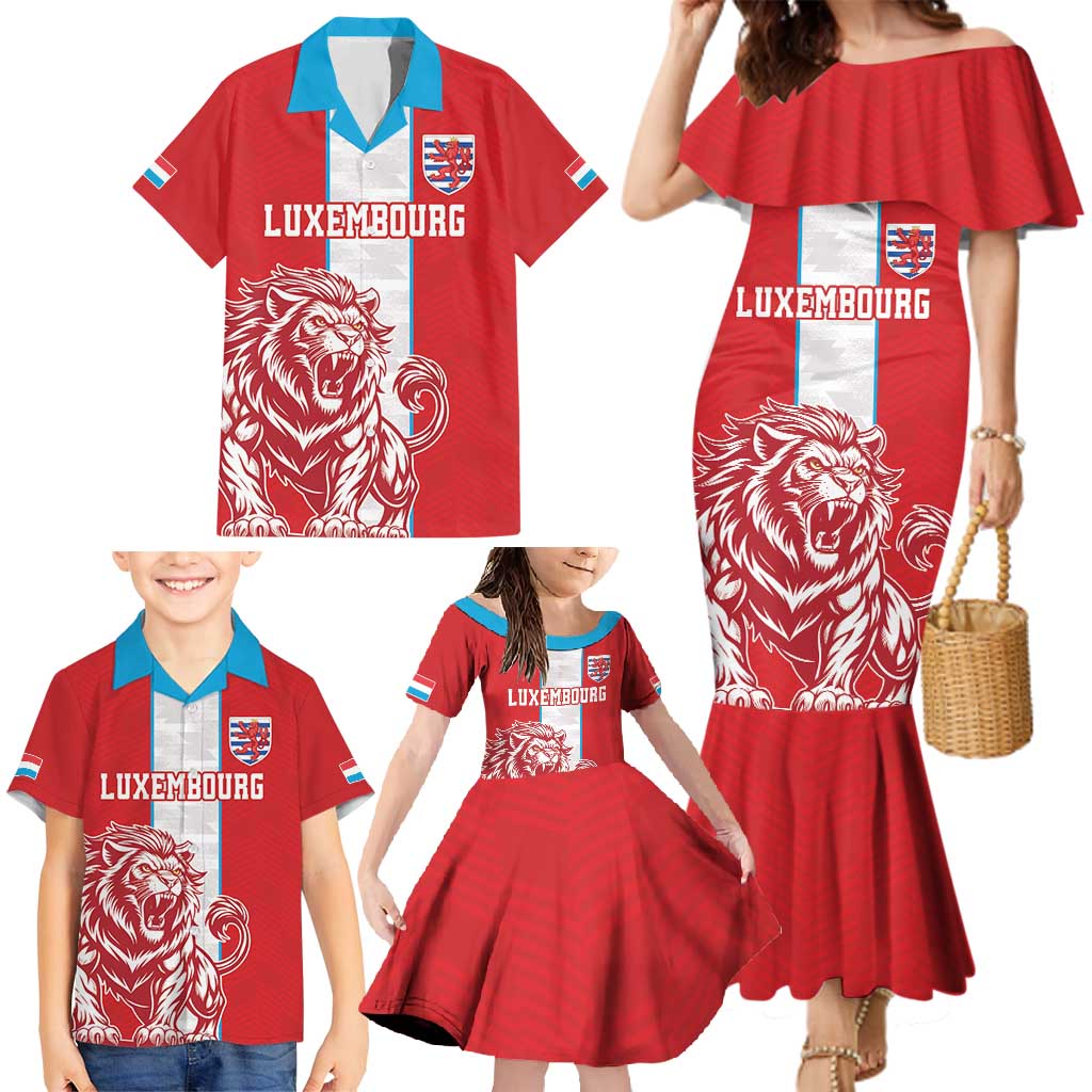 Custom Luxembourg Football Family Matching Mermaid Dress and Hawaiian Shirt Les Lions Rouges - Wonder Print Shop