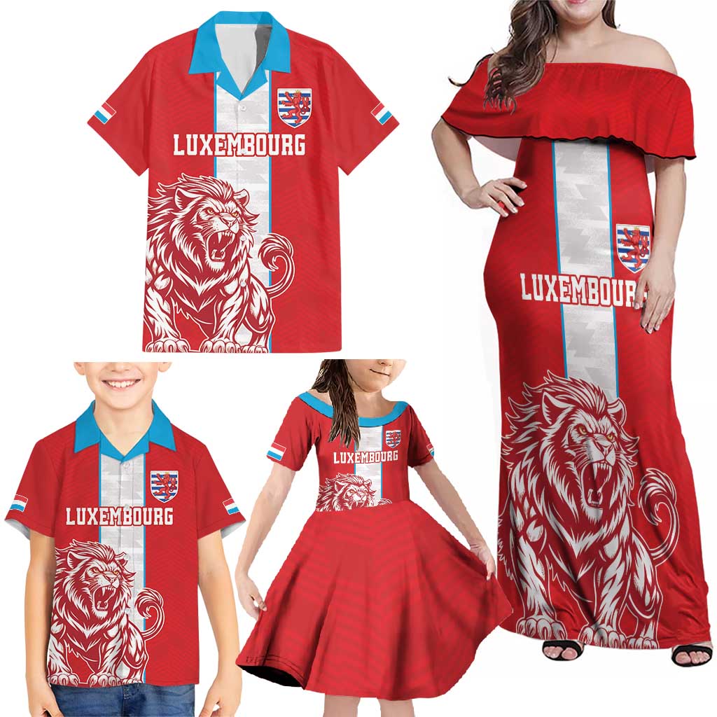 Custom Luxembourg Football Family Matching Off Shoulder Maxi Dress and Hawaiian Shirt Les Lions Rouges - Wonder Print Shop