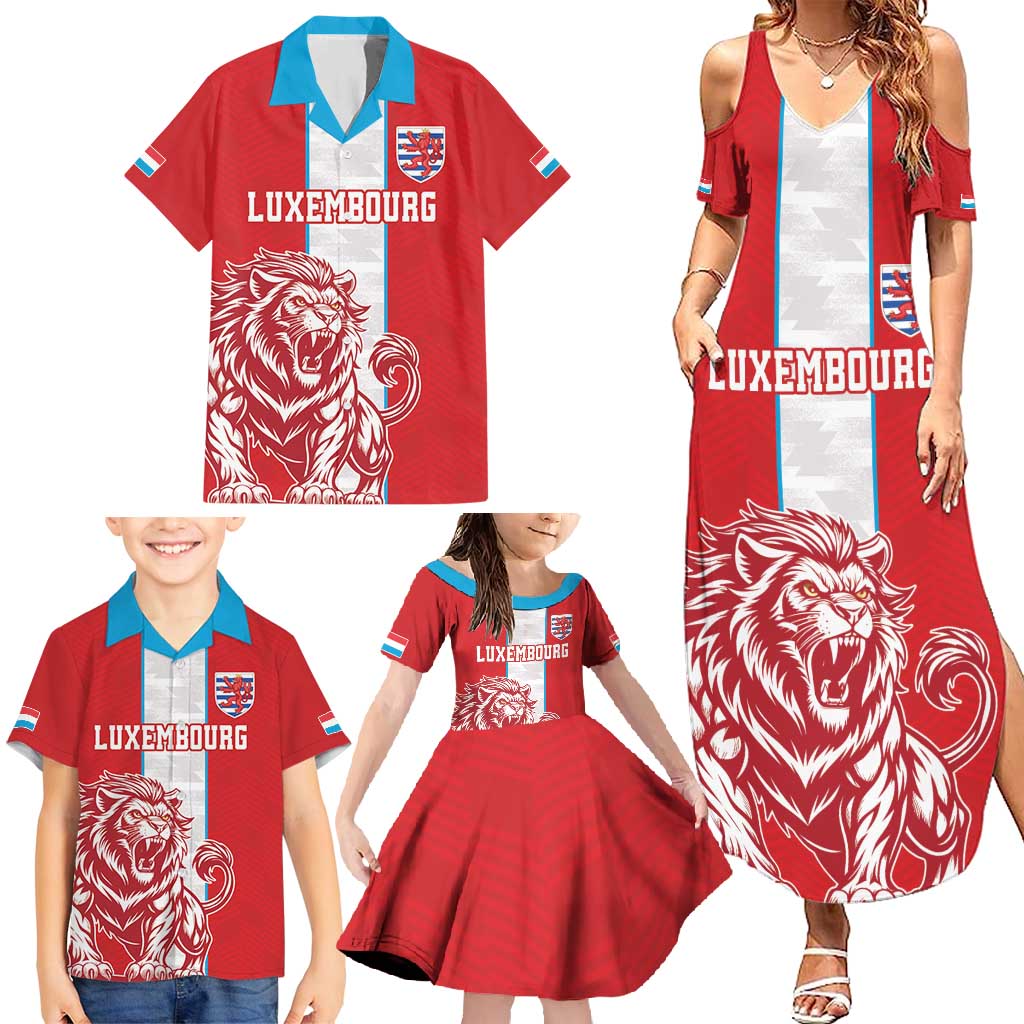 Custom Luxembourg Football Family Matching Summer Maxi Dress and Hawaiian Shirt Les Lions Rouges - Wonder Print Shop