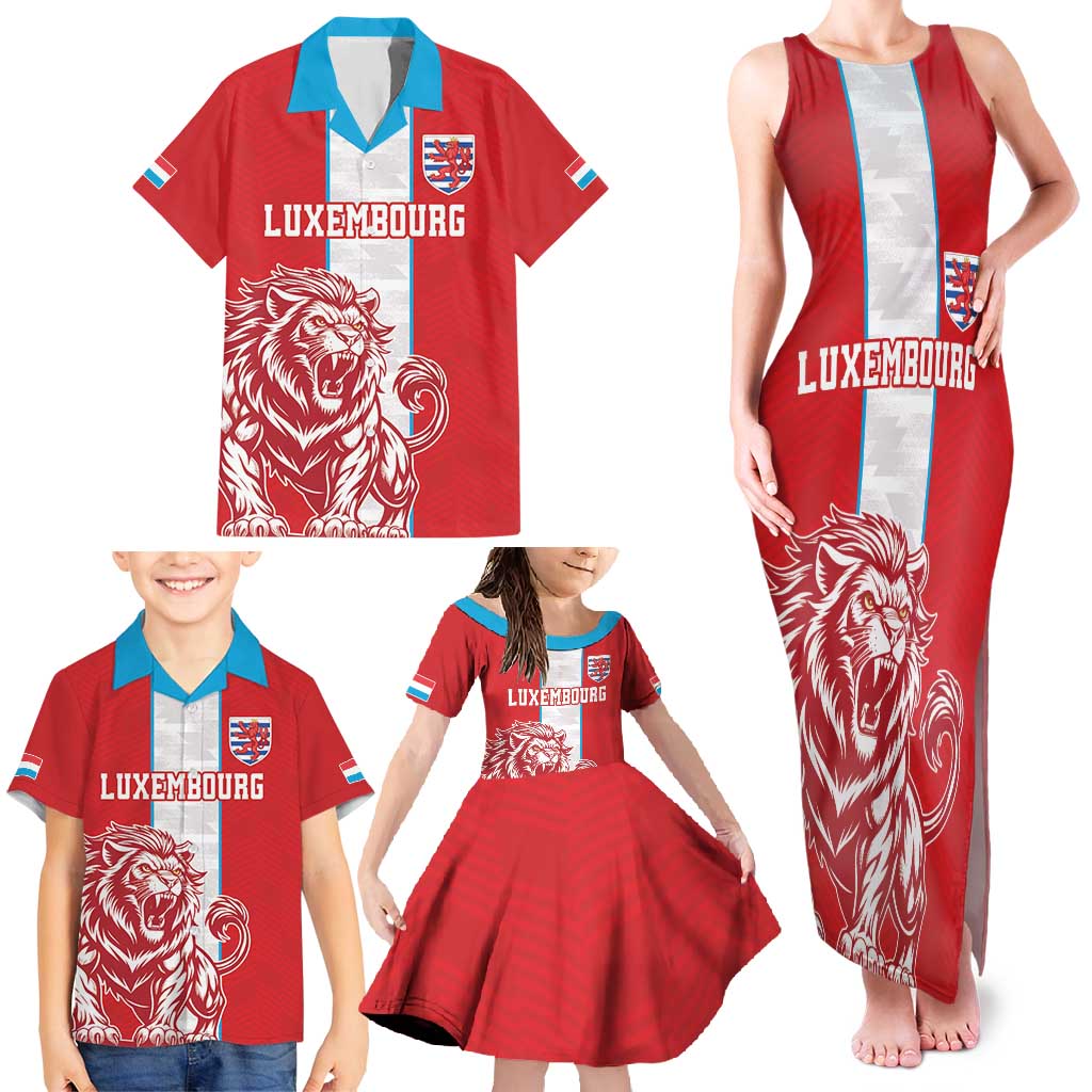 Custom Luxembourg Football Family Matching Tank Maxi Dress and Hawaiian Shirt Les Lions Rouges - Wonder Print Shop