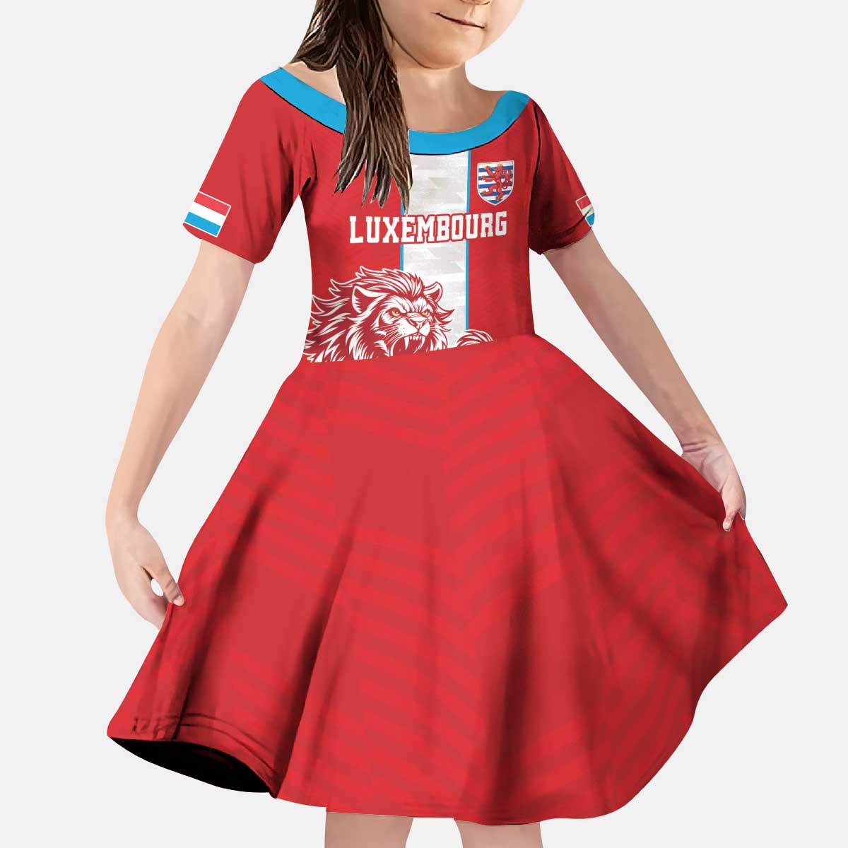 Custom Luxembourg Football Kid Short Sleeve Dress Les Lions Rouges - Wonder Print Shop