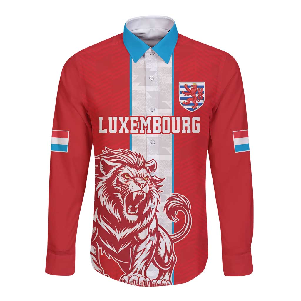 Custom Luxembourg Football Long Sleeve Button Shirt Les Lions Rouges - Wonder Print Shop