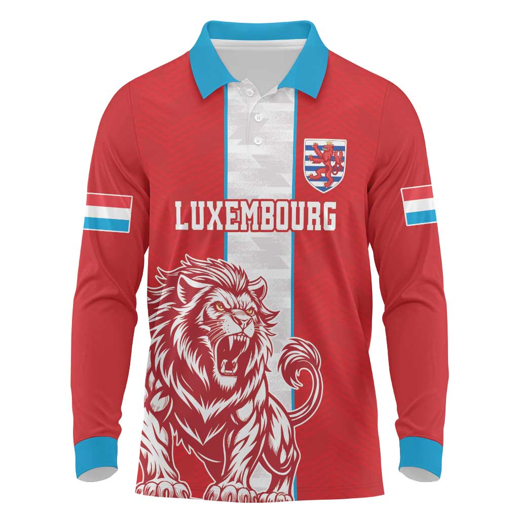 Custom Luxembourg Football Long Sleeve Polo Shirt Les Lions Rouges - Wonder Print Shop