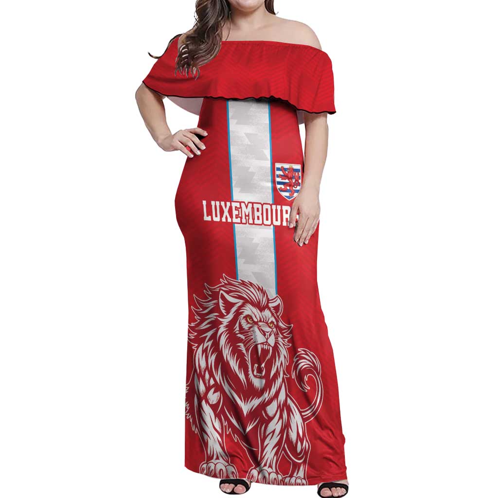 Custom Luxembourg Football Off Shoulder Maxi Dress Les Lions Rouges - Wonder Print Shop