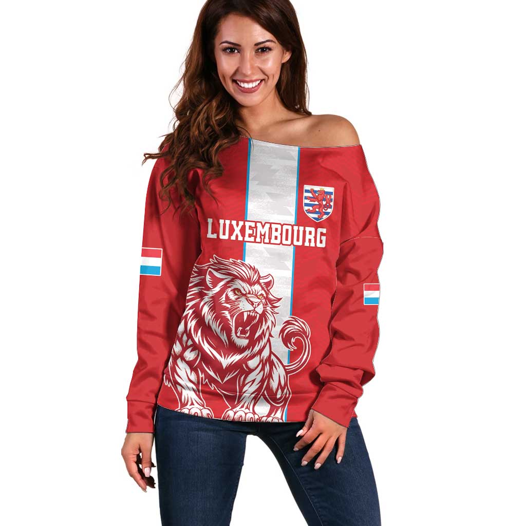 Custom Luxembourg Football Off Shoulder Sweater Les Lions Rouges