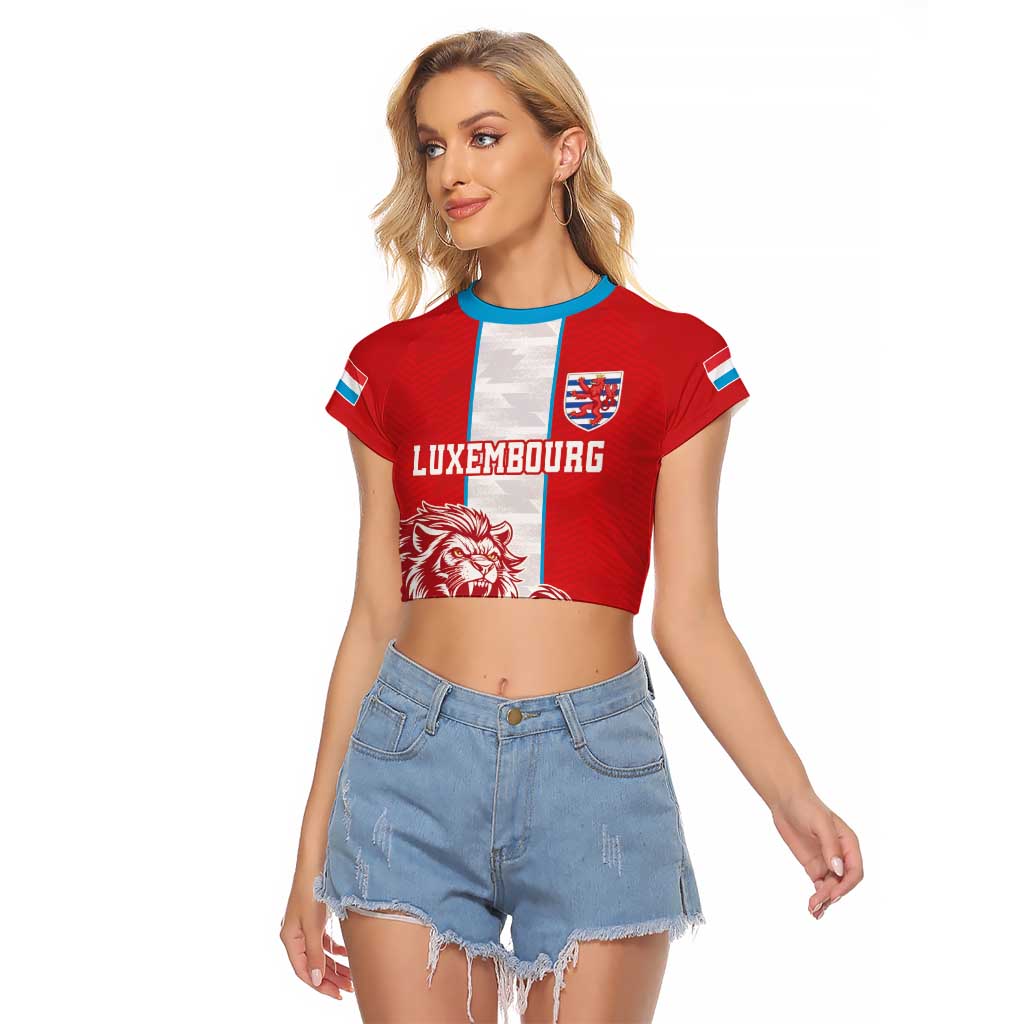 Custom Luxembourg Football Raglan Cropped T Shirt Les Lions Rouges - Wonder Print Shop