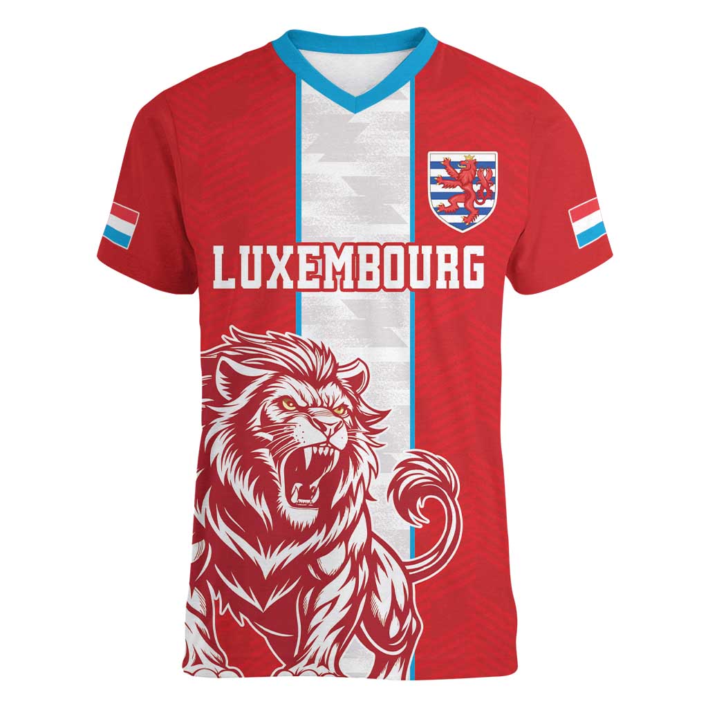 Custom Luxembourg Football Women V-Neck T-Shirt Les Lions Rouges - Wonder Print Shop