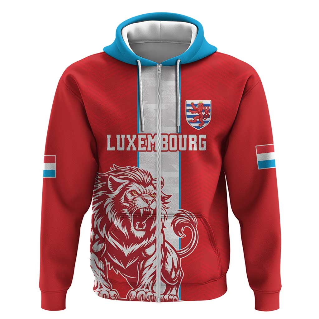 Custom Luxembourg Football Zip Hoodie Les Lions Rouges - Wonder Print Shop