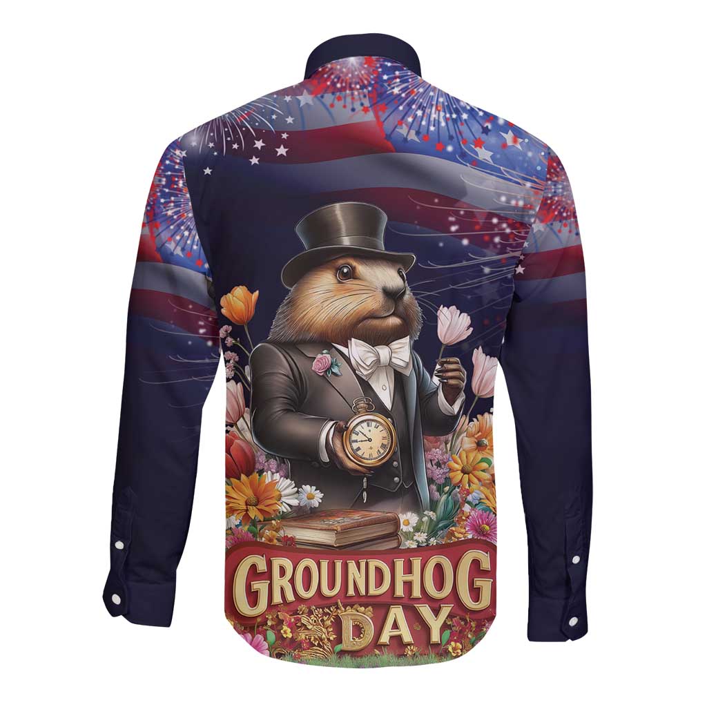 Groundhog Day Gentleman Long Sleeve Button Shirt Same Day Again - Wonder Print Shop