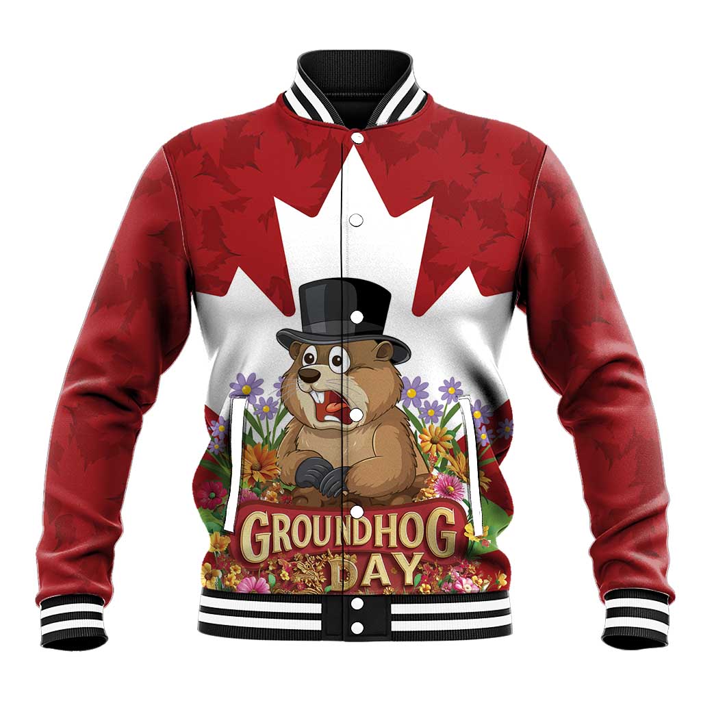 Funny Groundhog Day Baseball Jacket Canadian Maple Leaf - Wonder Print Shop