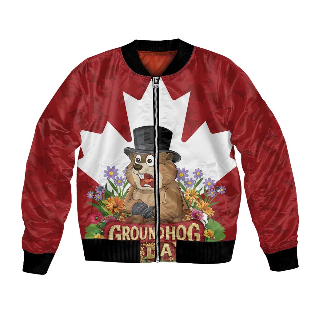 Funny Groundhog Day Bomber Jacket Canadian Maple Leaf - Wonder Print Shop