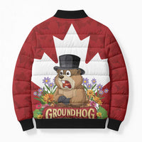 Funny Groundhog Day Bomber Puffer Jacket Canadian Maple Leaf - Wonder Print Shop