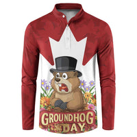 Funny Groundhog Day Button Sweatshirt Canadian Maple Leaf - Wonder Print Shop