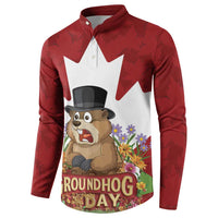 Funny Groundhog Day Button Sweatshirt Canadian Maple Leaf - Wonder Print Shop