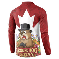 Funny Groundhog Day Button Sweatshirt Canadian Maple Leaf - Wonder Print Shop