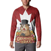 Funny Groundhog Day Button Sweatshirt Canadian Maple Leaf - Wonder Print Shop
