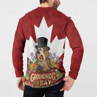 Funny Groundhog Day Button Sweatshirt Canadian Maple Leaf - Wonder Print Shop