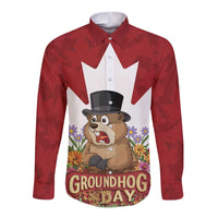 Funny Groundhog Day Long Sleeve Button Shirt Canadian Maple Leaf - Wonder Print Shop