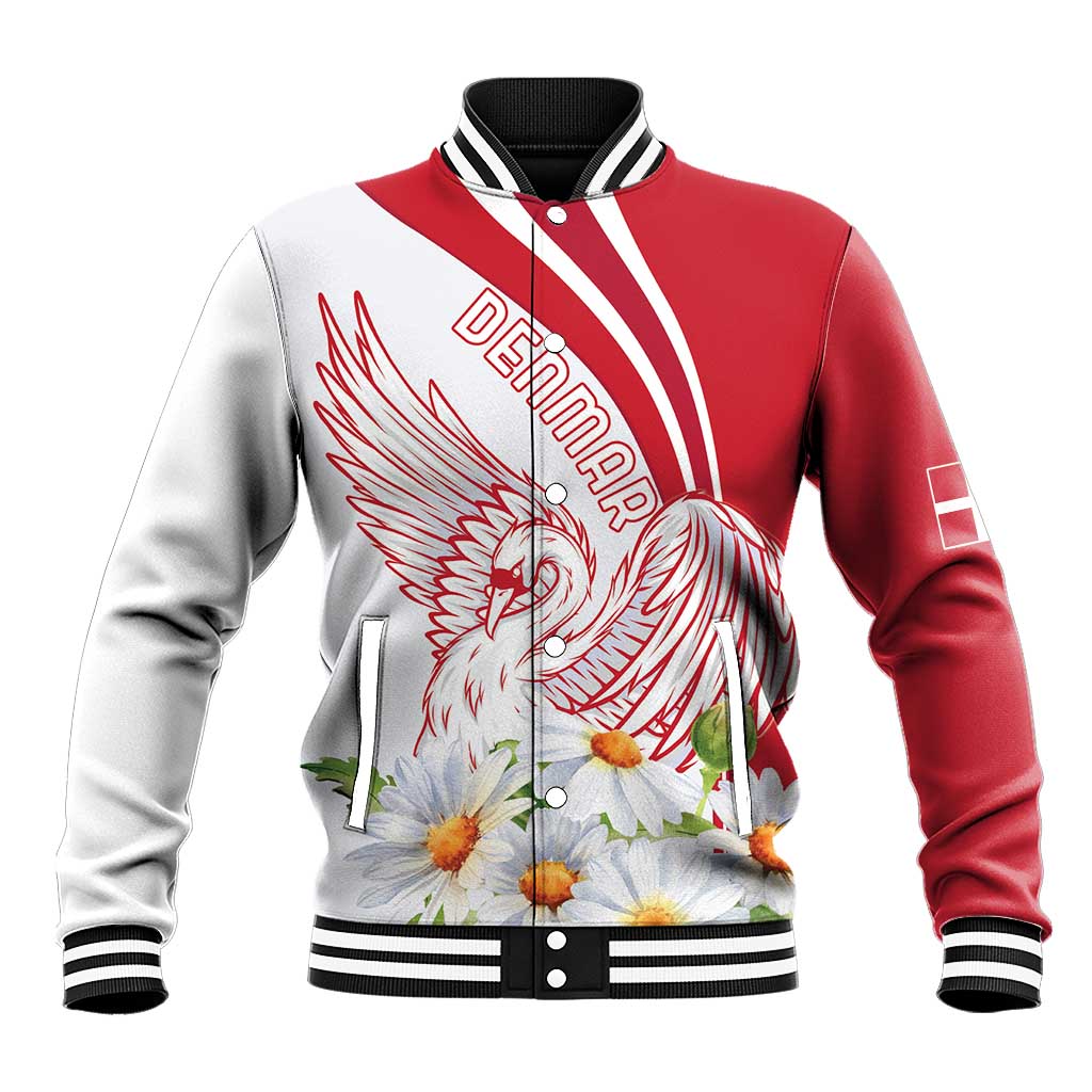 Personalized Denmark Baseball Jacket Mute Swan With Marguerite Daisy