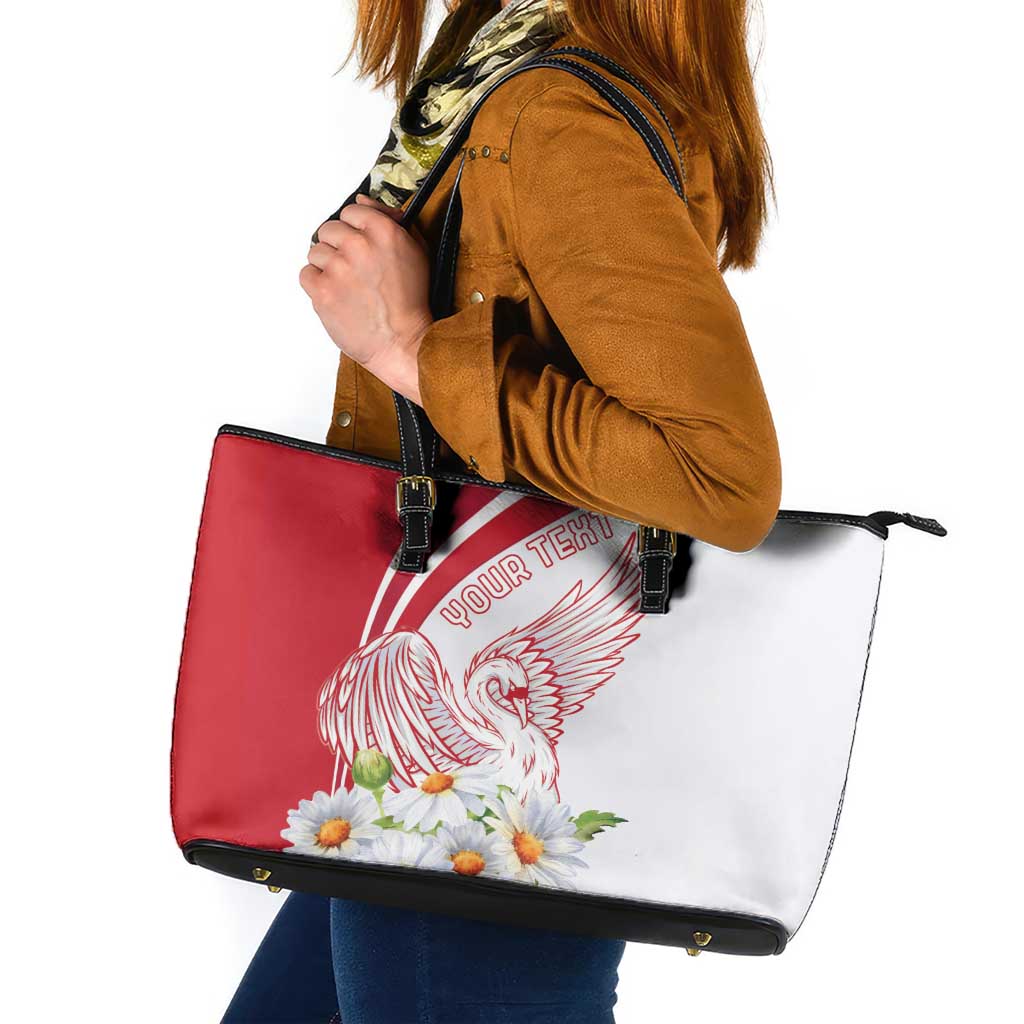 Personalized Denmark Leather Tote Bag Mute Swan With Marguerite Daisy