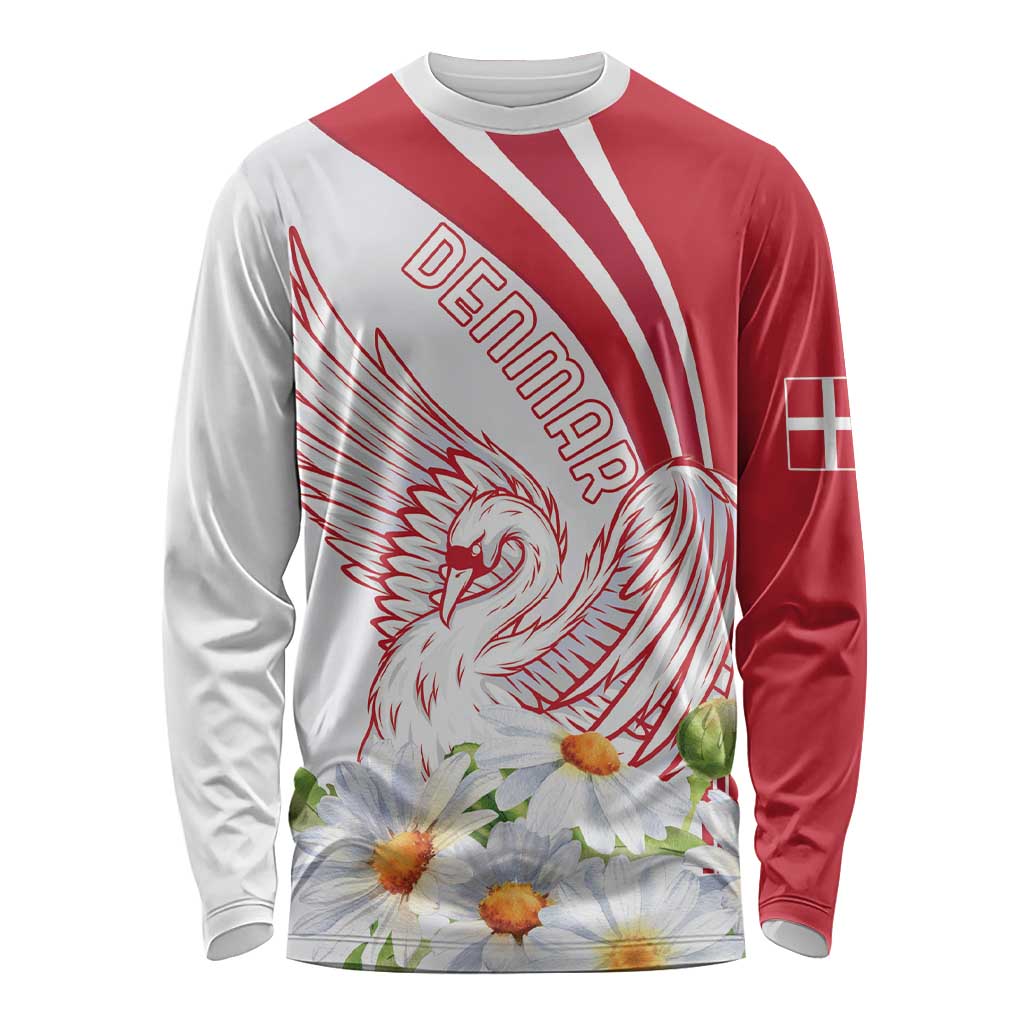 Personalized Denmark Long Sleeve Shirt Mute Swan With Marguerite Daisy