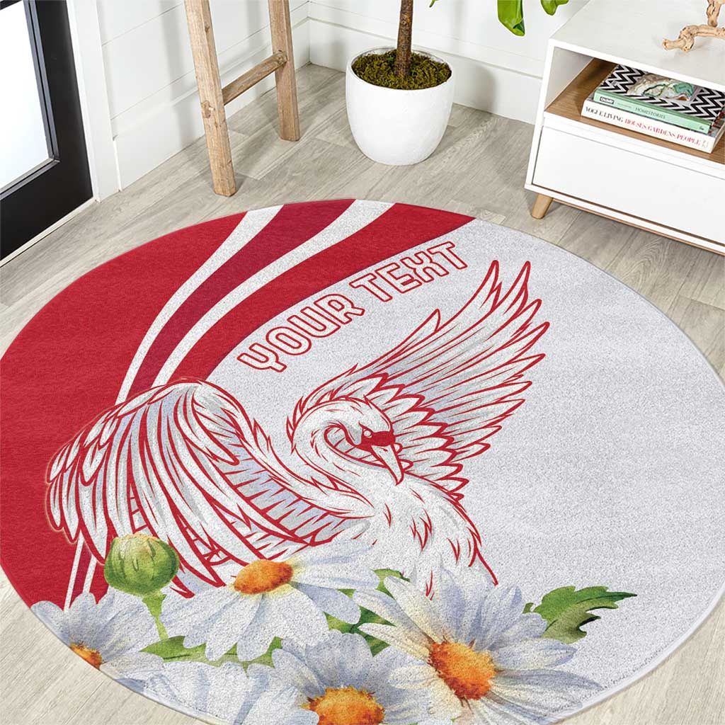 Personalized Denmark Round Carpet Mute Swan With Marguerite Daisy