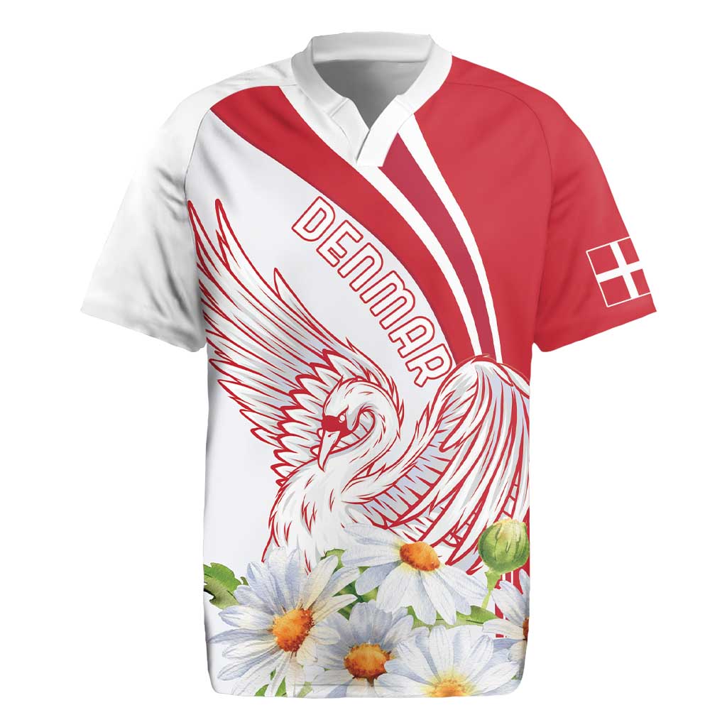 Personalized Denmark Rugby Jersey Mute Swan With Marguerite Daisy