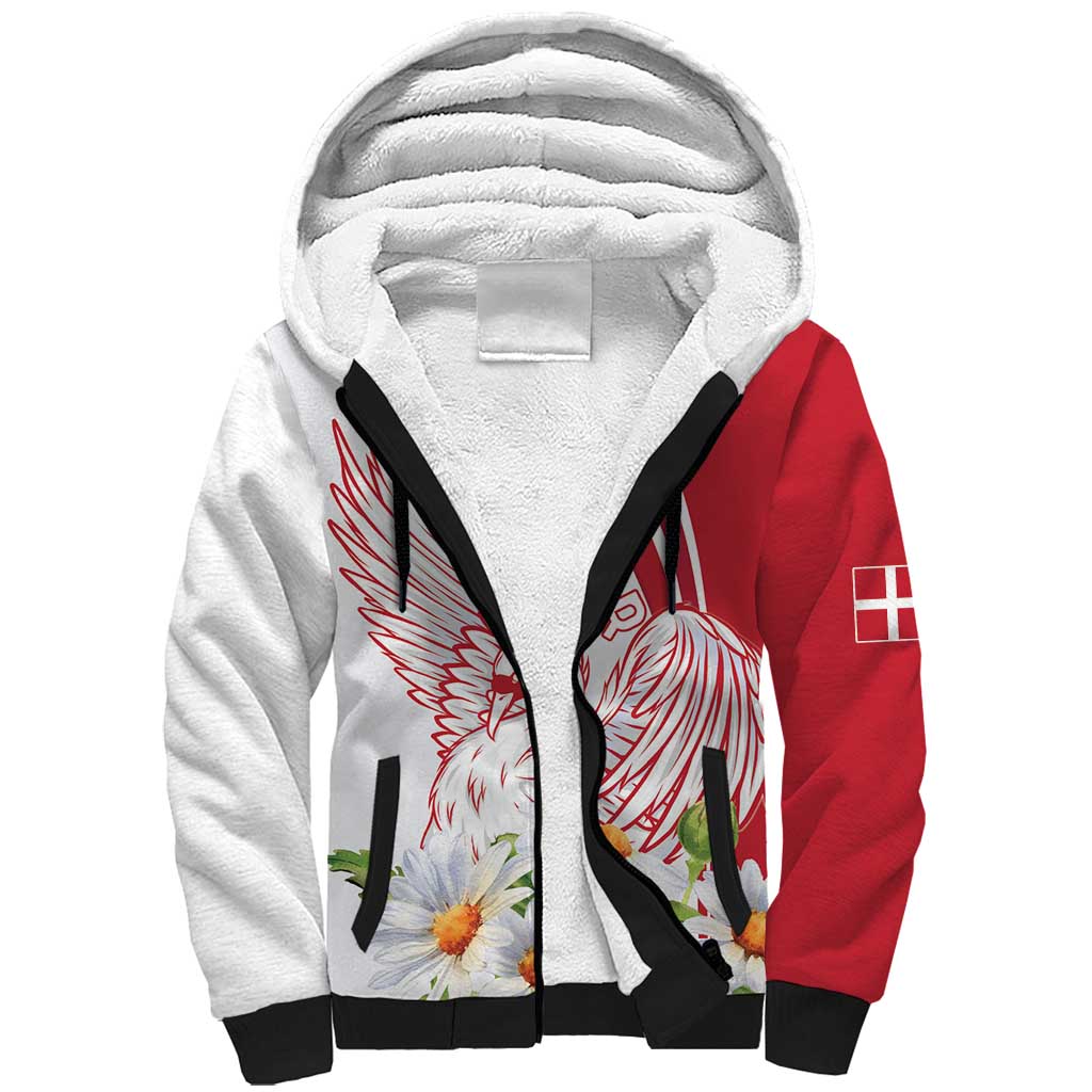 Personalized Denmark Sherpa Hoodie Mute Swan With Marguerite Daisy